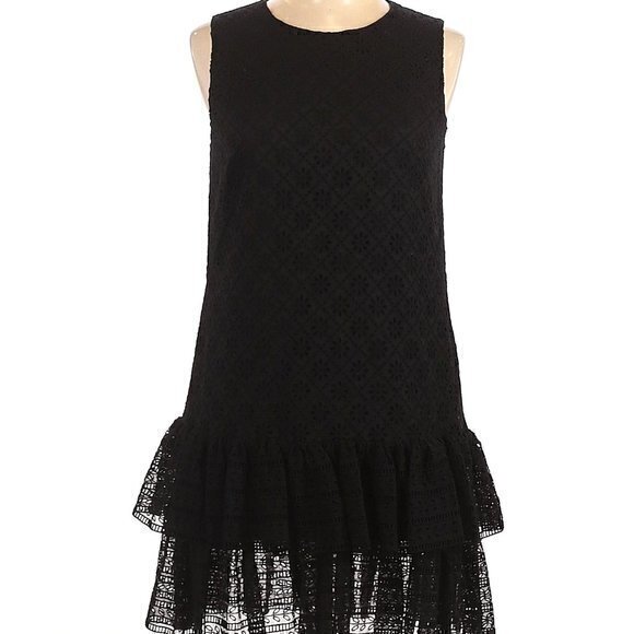 NWT Philosophy di Lorenzo Serafini Eyelet Ruffle Shift Dress 10 Sleeveless Black - Picture 1 of 16
